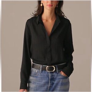 NWT J. Crew Drapey Jacquard-Print Shirt Black